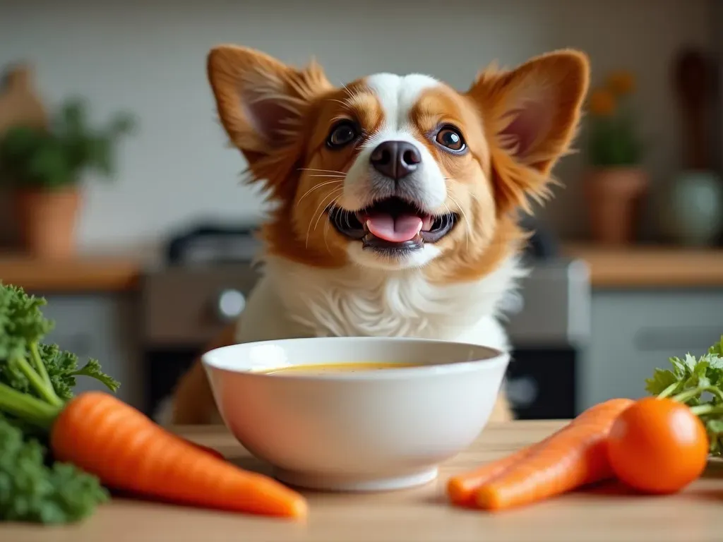 Hund mit Karottensuppe