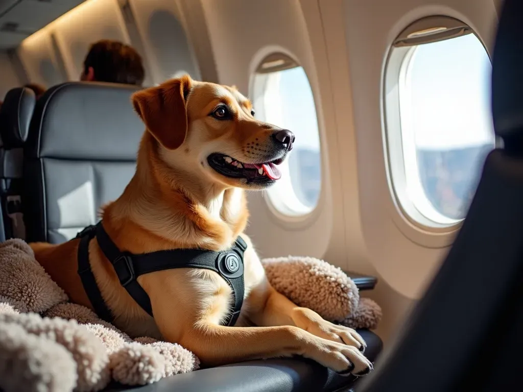 Mit großem Hund im Flugzeug